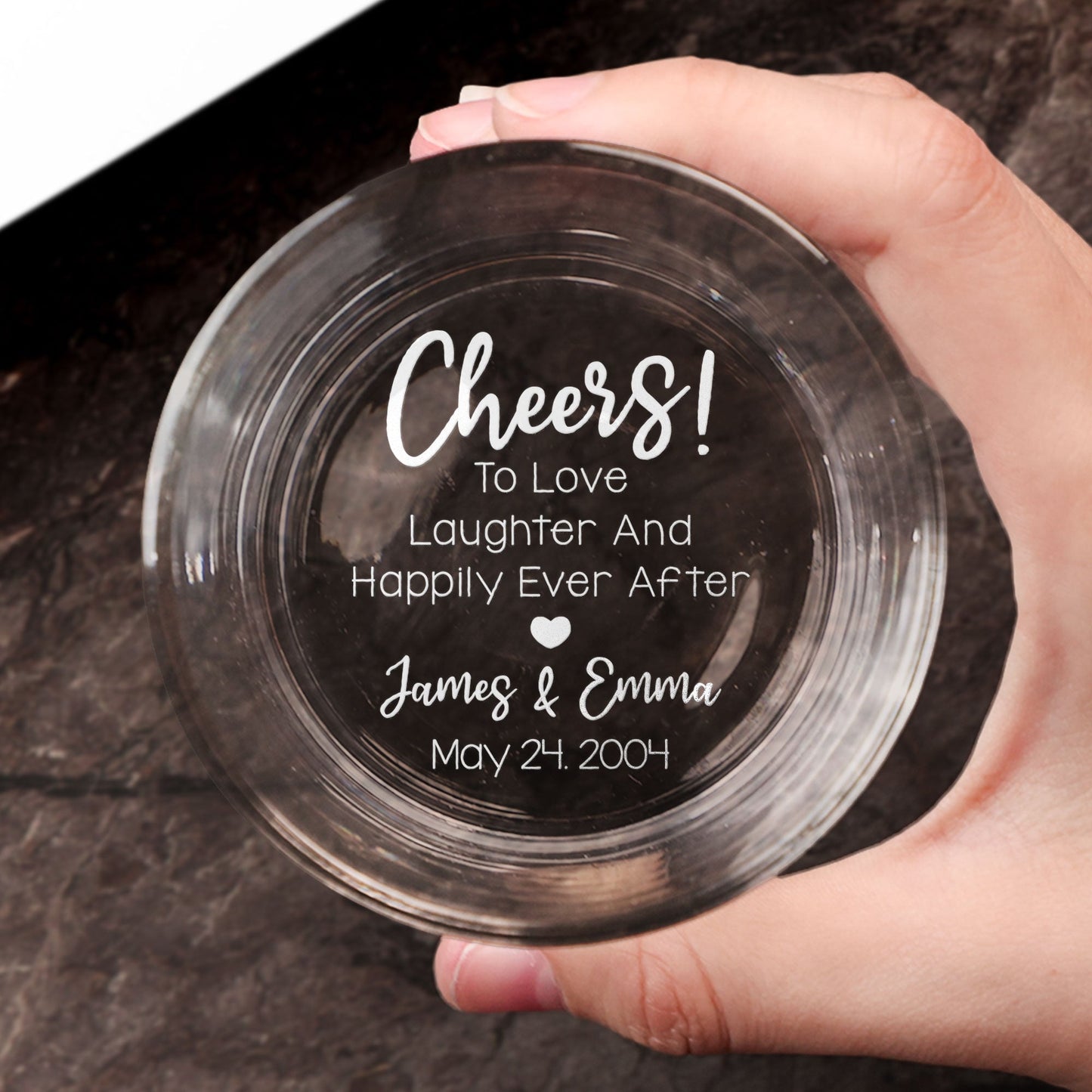 Cheers To Love Laughter Happily Ever After Personalized Engraved Whiskey Glass – Twinkle & Twine