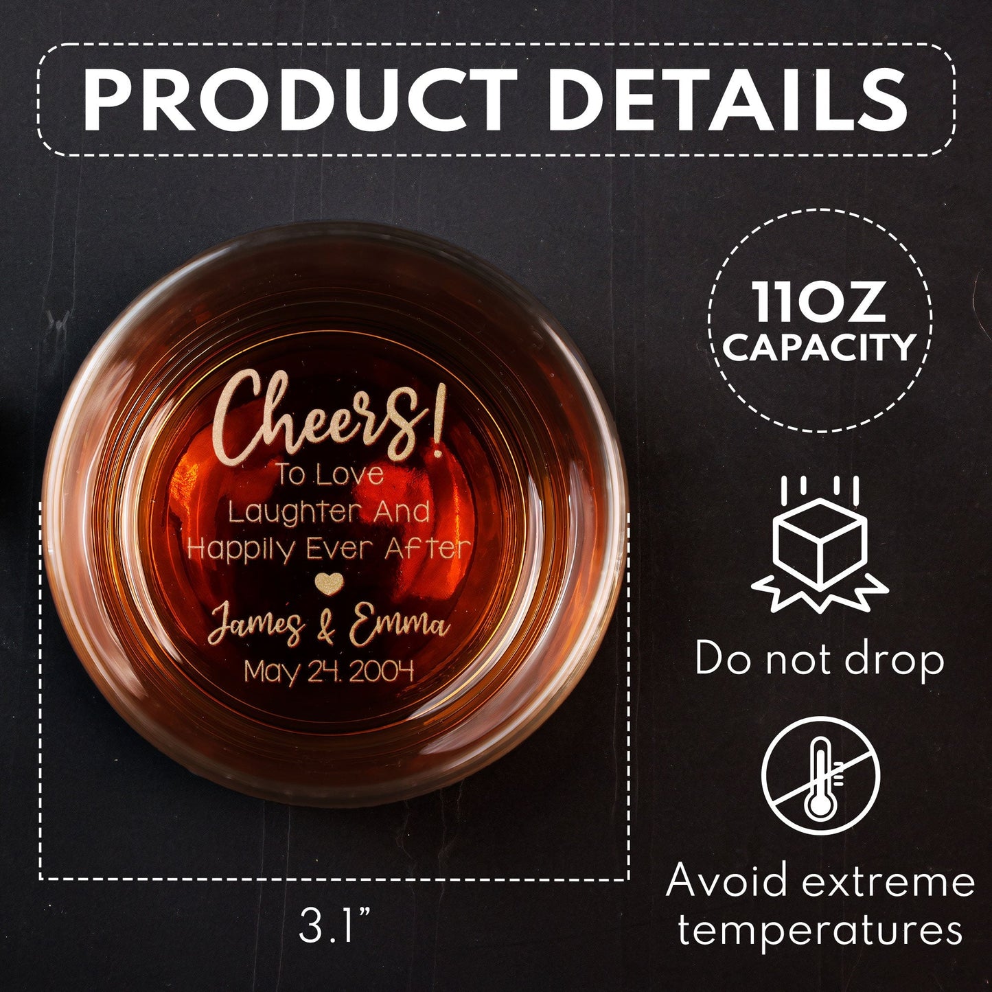 Cheers To Love Laughter Happily Ever After Personalized Engraved Whiskey Glass – Twinkle & Twine