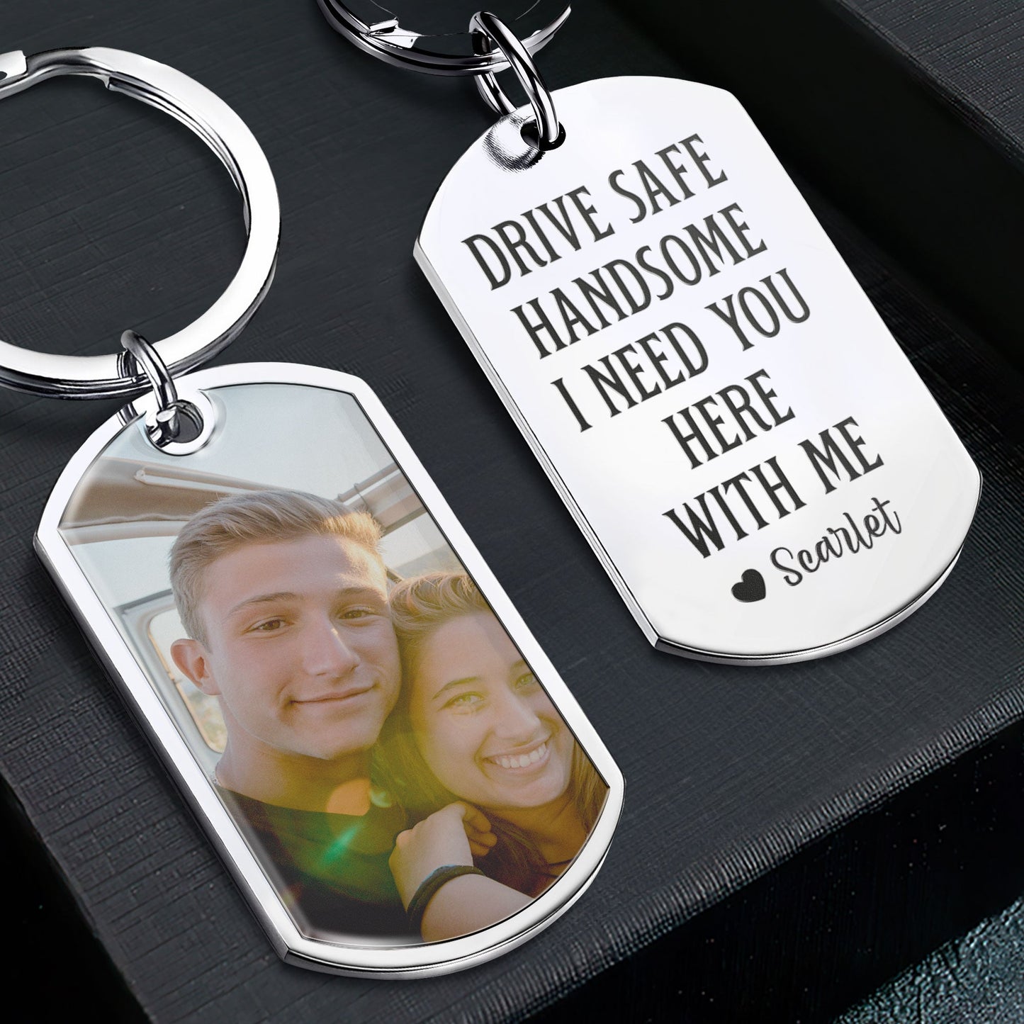 Drive Safe Handsome - Personalized Stainless Steel Photo Keychain - Birthday Gifts For Men, Husband, Him, Boyfriend - Twinkle & Twine