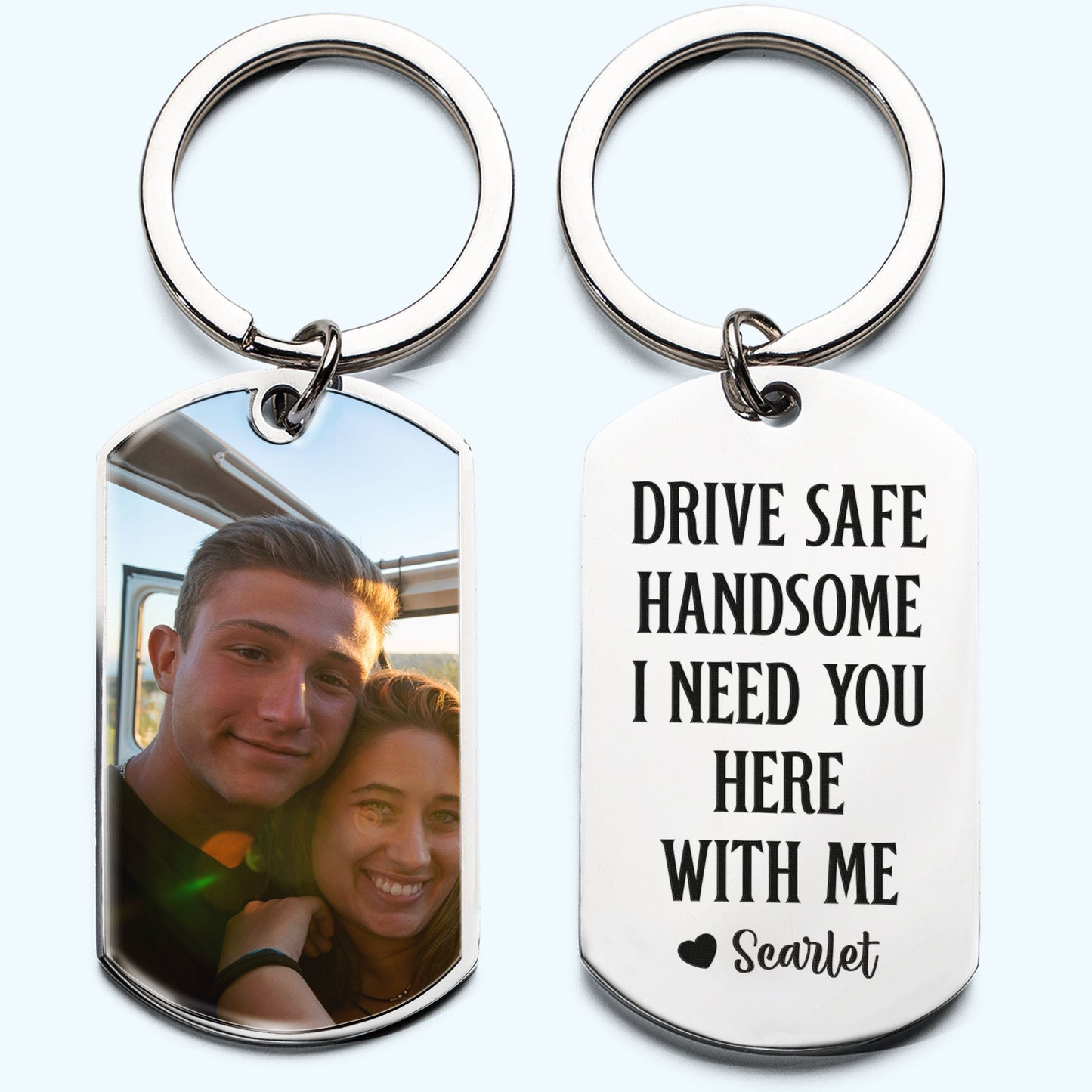Drive Safe Handsome - Personalized Stainless Steel Photo Keychain - Birthday Gifts For Men, Husband, Him, Boyfriend - Twinkle & Twine