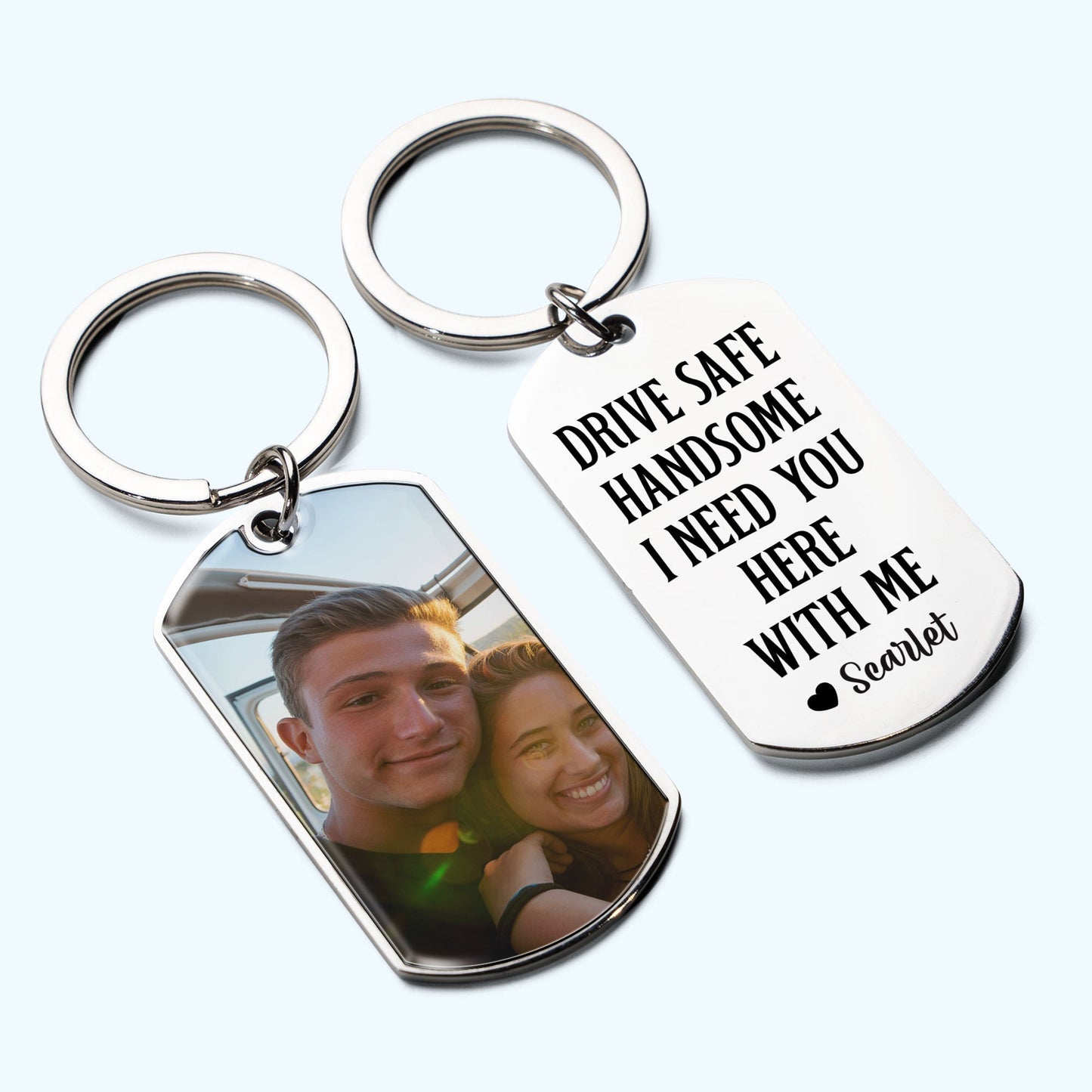 Drive Safe Handsome - Personalized Stainless Steel Photo Keychain - Birthday Gifts For Men, Husband, Him, Boyfriend - Twinkle & Twine