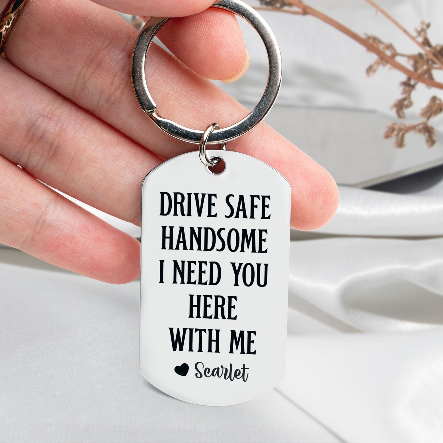 Drive Safe Handsome - Personalized Stainless Steel Photo Keychain - Birthday Gifts For Men, Husband, Him, Boyfriend - Twinkle & Twine