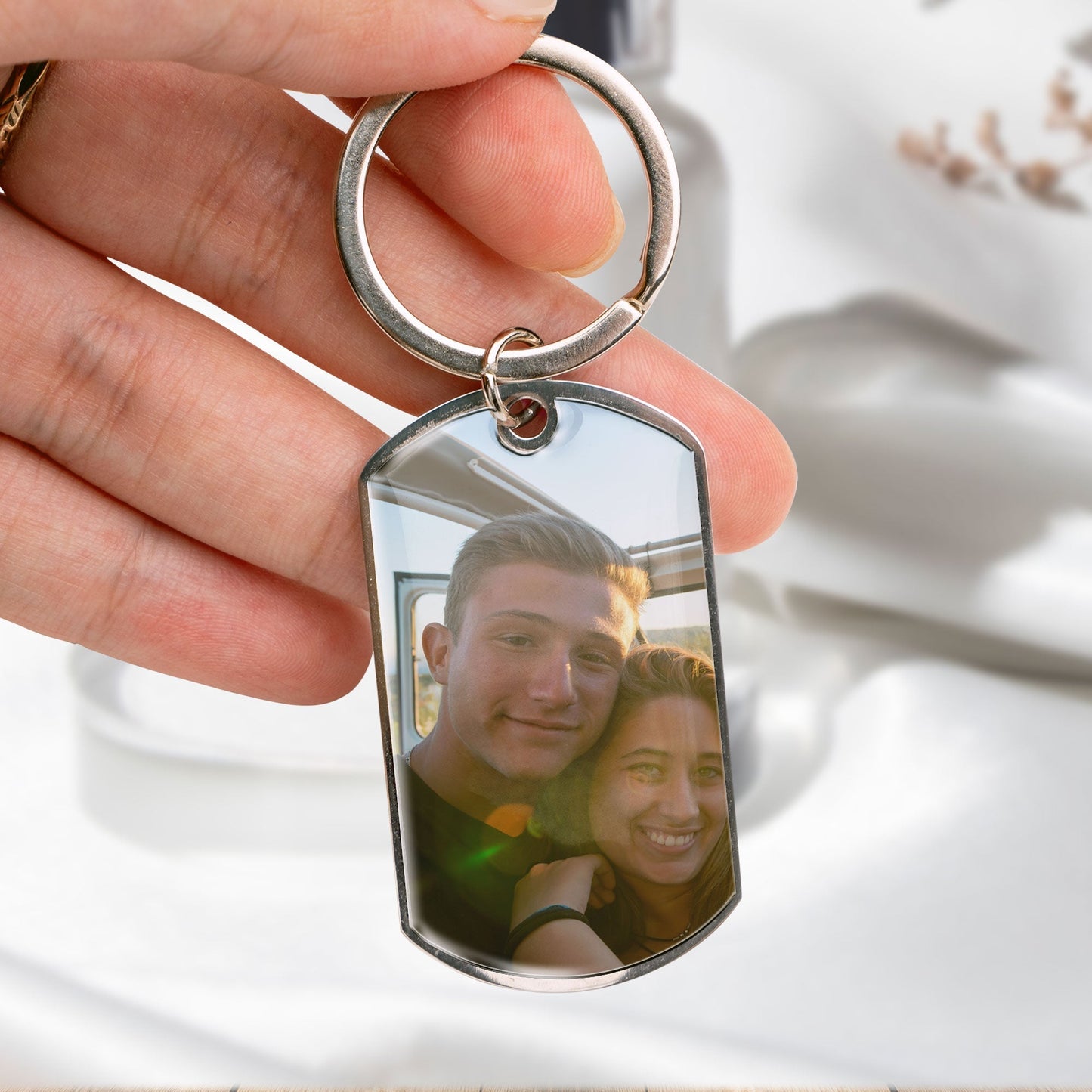 Drive Safe Handsome - Personalized Stainless Steel Photo Keychain - Birthday Gifts For Men, Husband, Him, Boyfriend - Twinkle & Twine