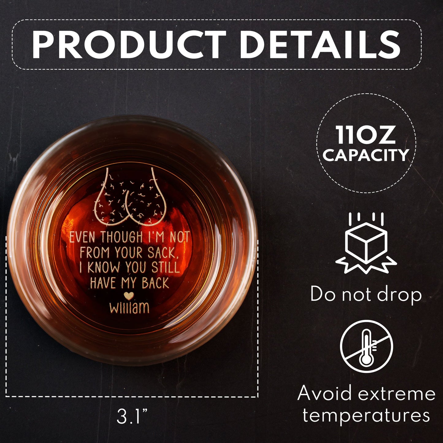 Even Though Im Not From Your Sack Personalized Engraved Whiskey Glass – Twinkle & Twine