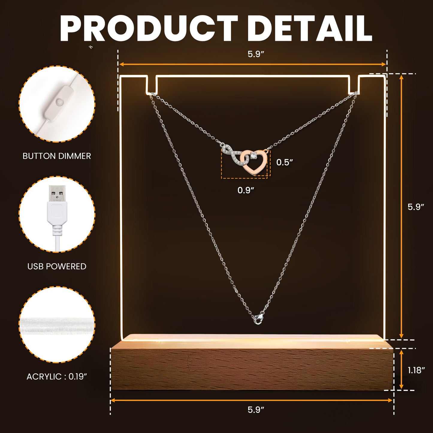 Graduation Gifts For Her - Personalized LED Light Acrylic Plaque With Infinity Necklace