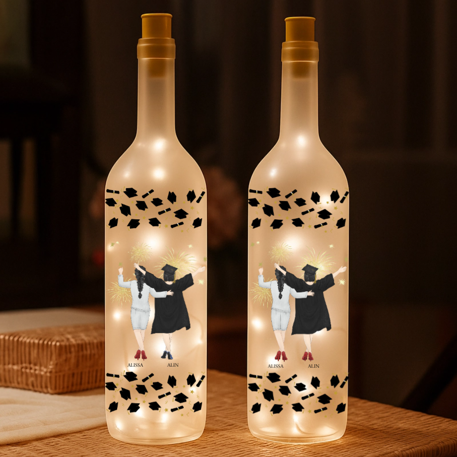 Personalized Mother & Daughter Graduation Bottle Lamp – Class of 2025 Keepsake – Twinkle & Twine