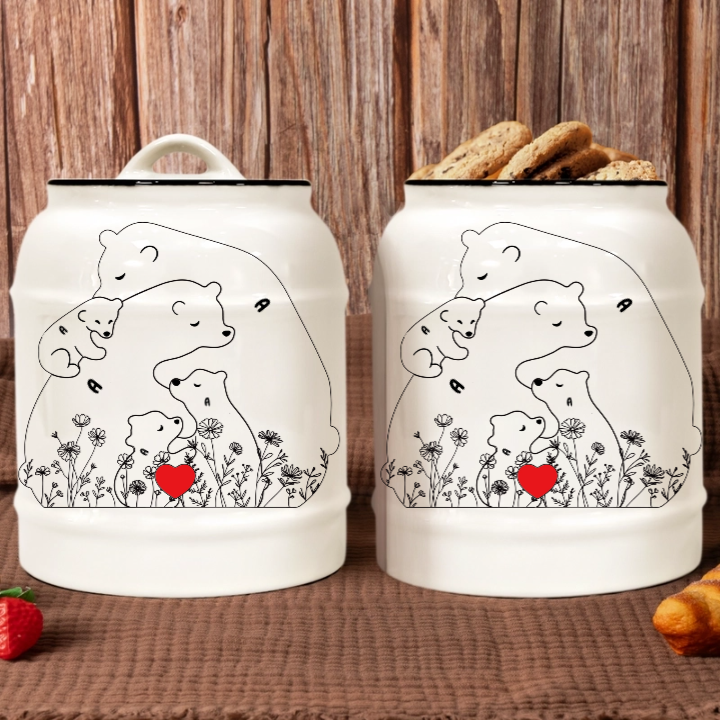 Bear Family Hug Cookie Jar – Personalized Ceramic Treat Jar – Twinkle & Twine