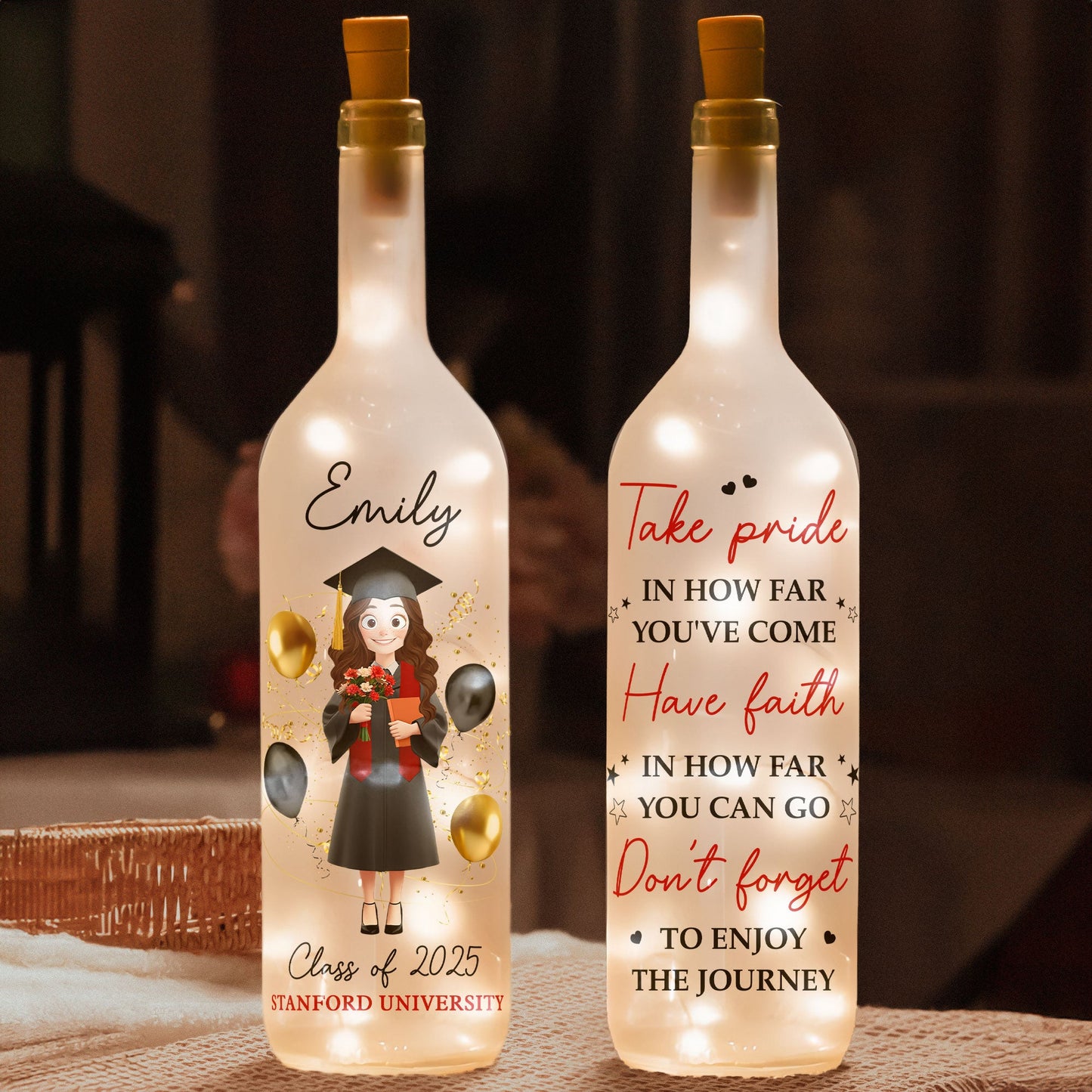 Custom Bottle Lamp - Take Pride In How Far You Come - Personalized Bottle Lamp - Twinkle & Twine