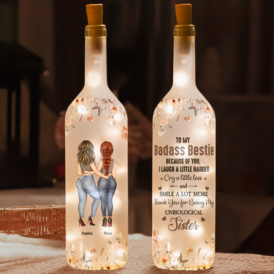 Custom Bottle Lamp - Because Of You, I Laugh A Little Harder Bestie - Personalized Bottle Lamp - Twinkle & Twine