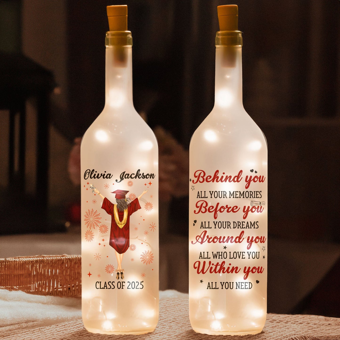 Custom Bottle Lamp - Behind You All Your Memories - Personalized Bottle Lamp - Twinkle & Twine