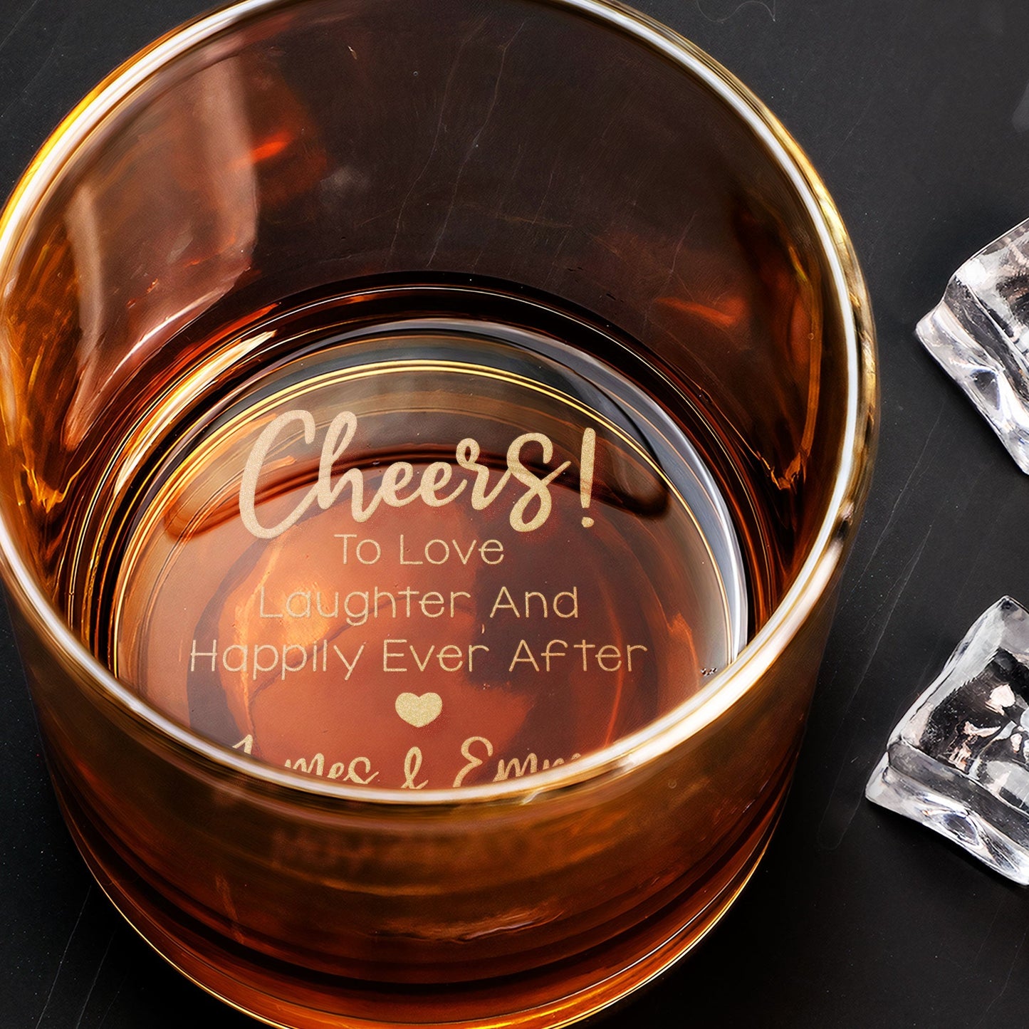 Cheers To Love Laughter  Happily Ever After  Personalized Engraved Whiskey Glass – Twinkle & Twine
