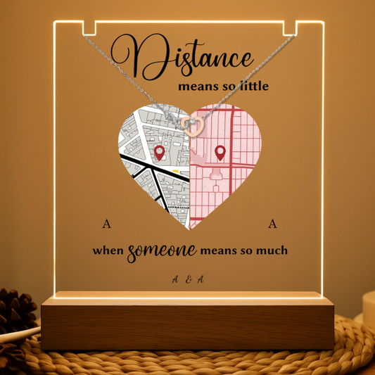 Personalized Long Distance LED Light Gift – Two Maps & Names – Twinkle & Twine