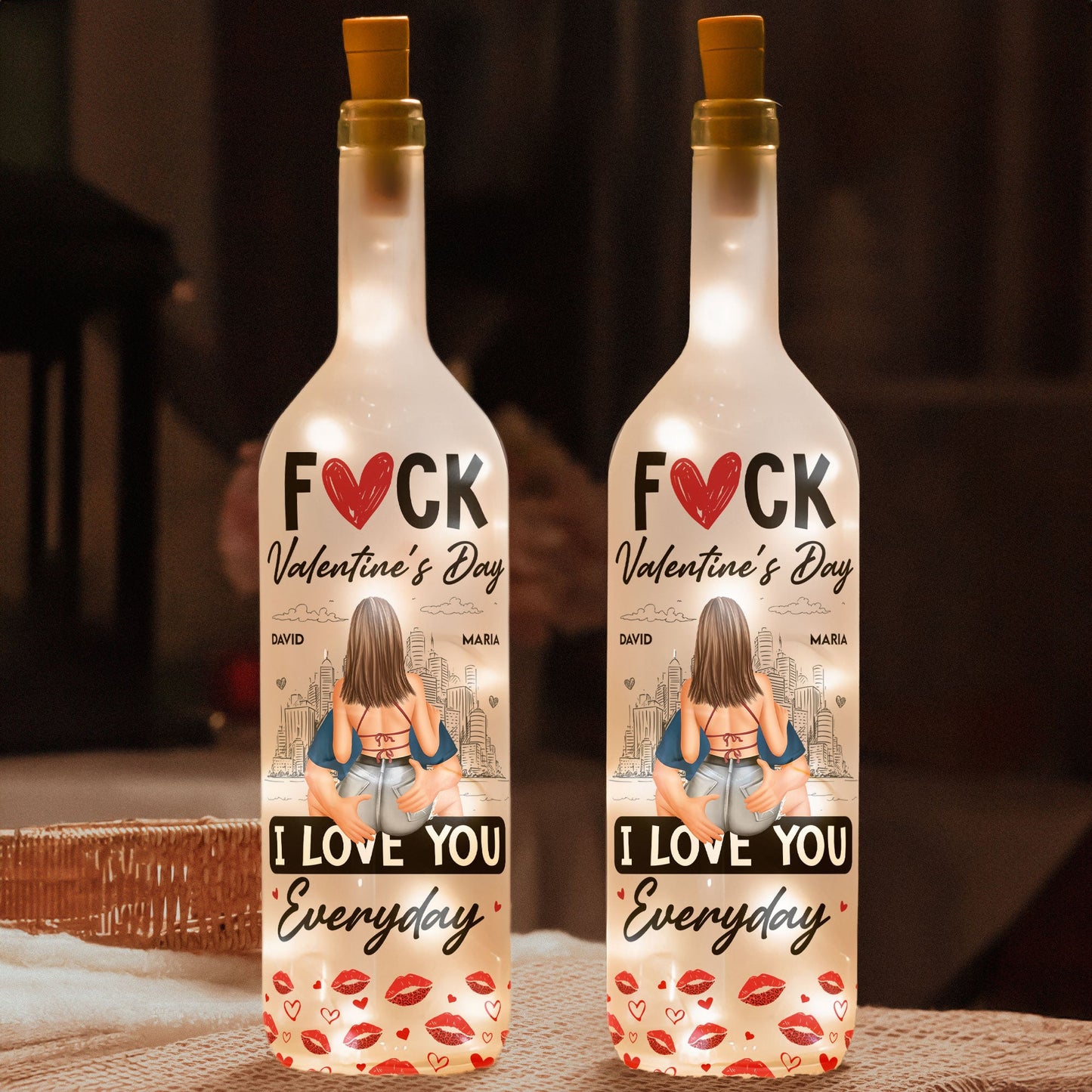 Custom Bottle Lamp - Fuck Valentine's Day I Love You Everyday - Personalized Bottle Lamp - Twinkle & Twine