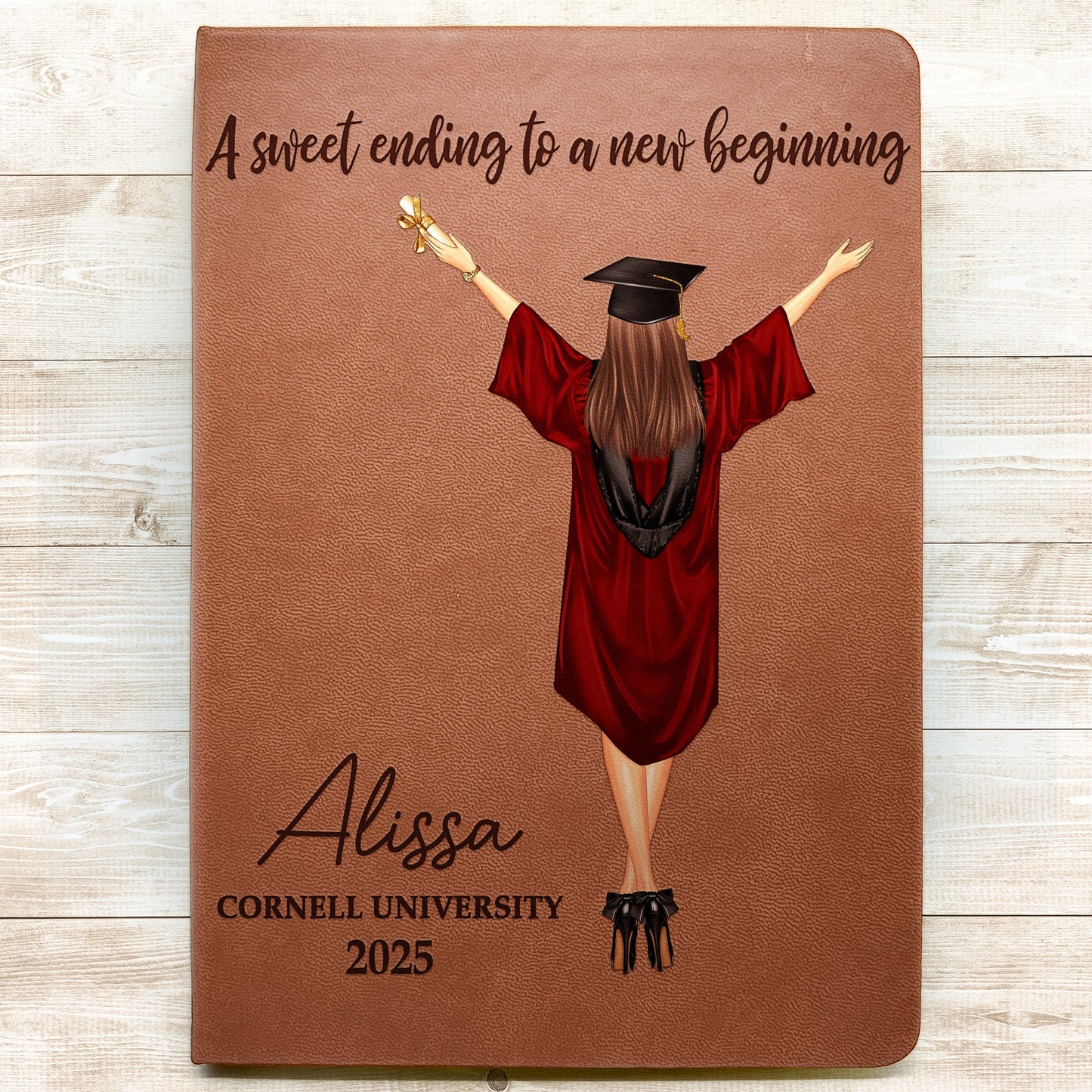 Graduation Journal A Sweet Ending To A New Beginning - Personalized Leather Journal