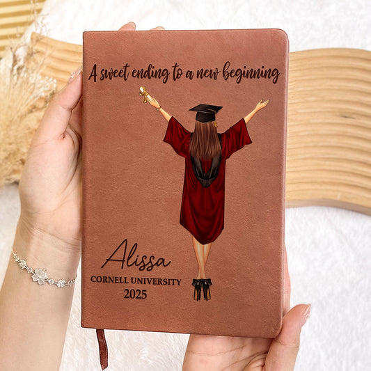 Graduation Journal A Sweet Ending To A New Beginning - Personalized Leather Journal