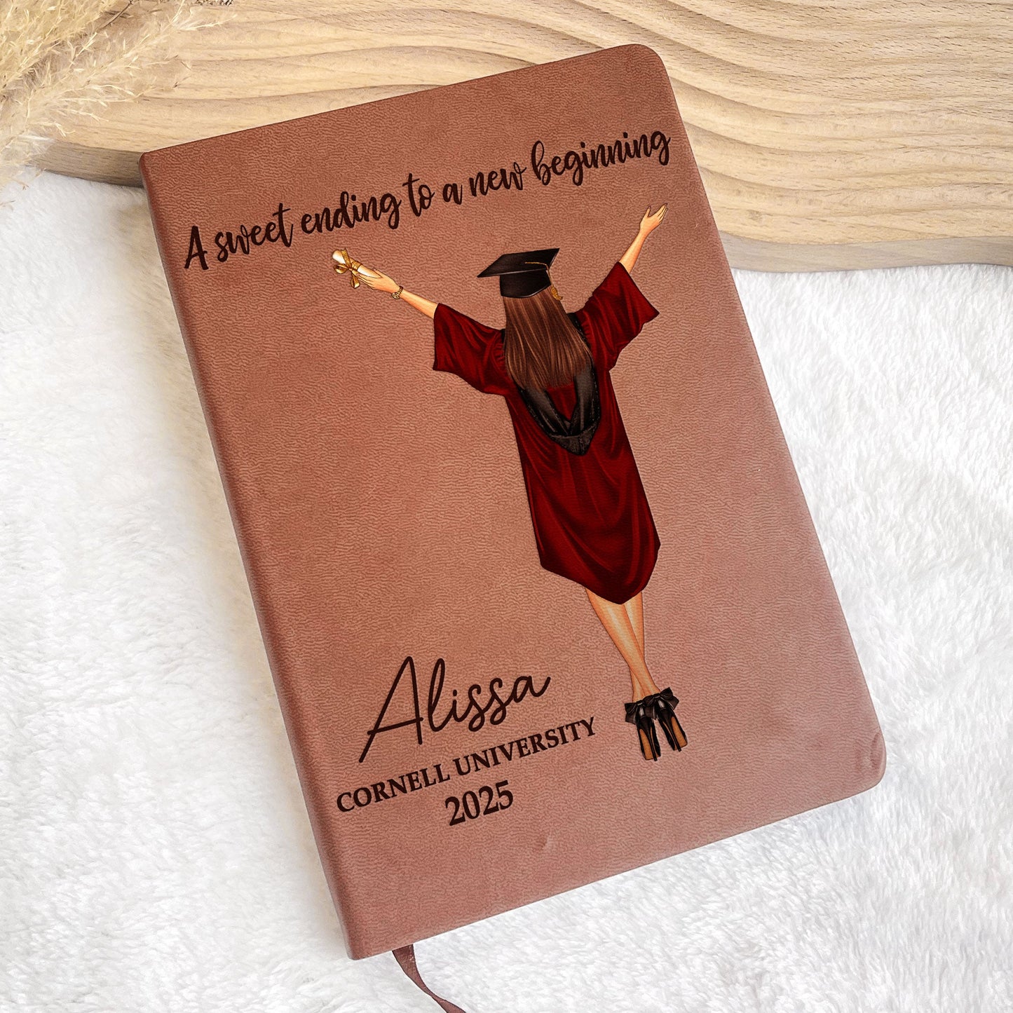 Graduation Journal A Sweet Ending To A New Beginning - Personalized Leather Journal