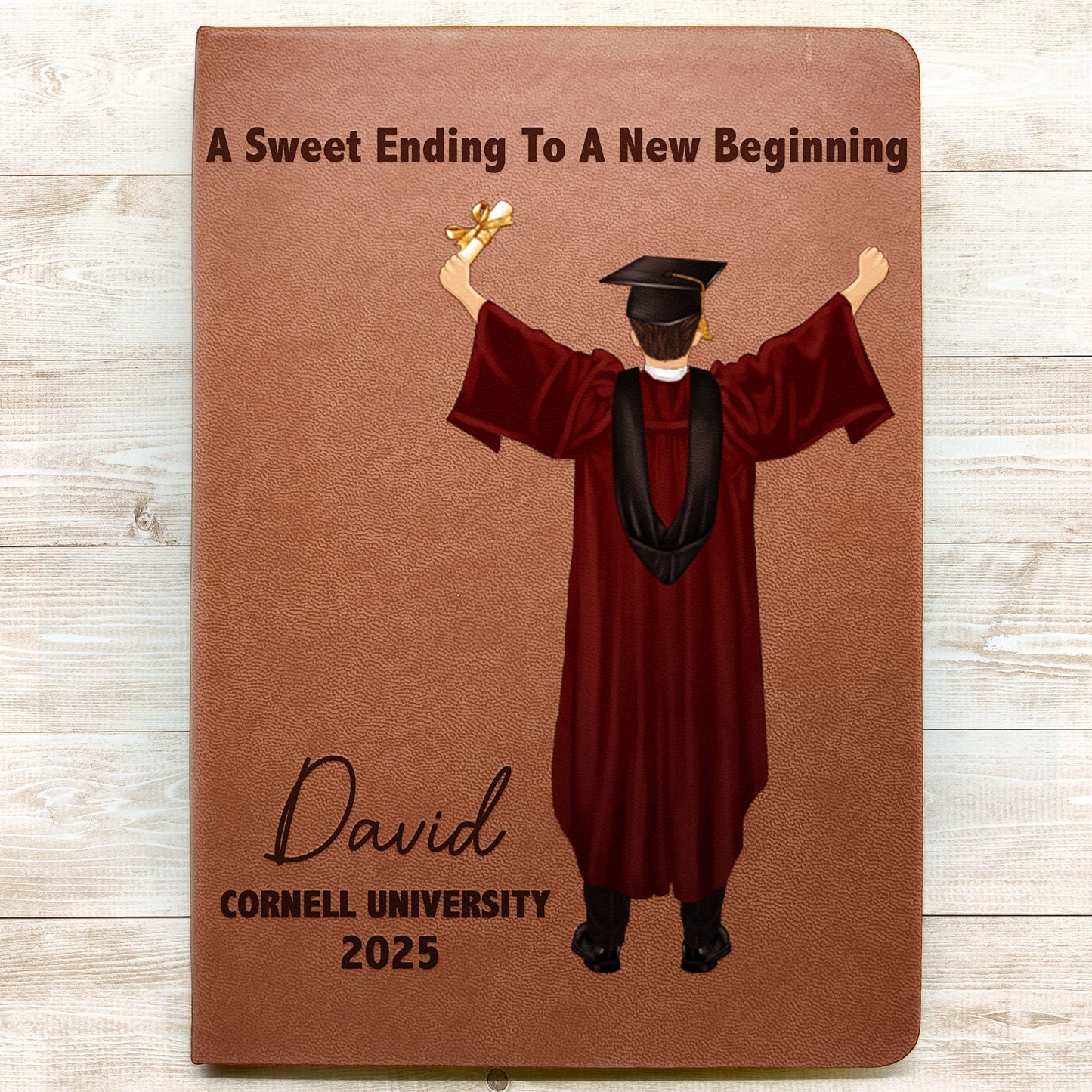 Graduation Journal He Believed He Could So He Did! - Personalized Leather Journal