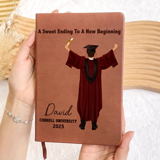 Graduation Journal He Believed He Could So He Did! - Personalized Leather Journal