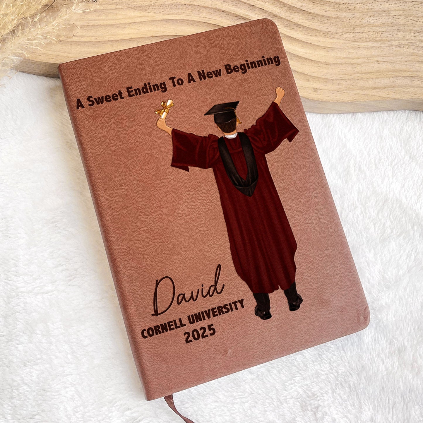 Graduation Journal He Believed He Could So He Did! - Personalized Leather Journal