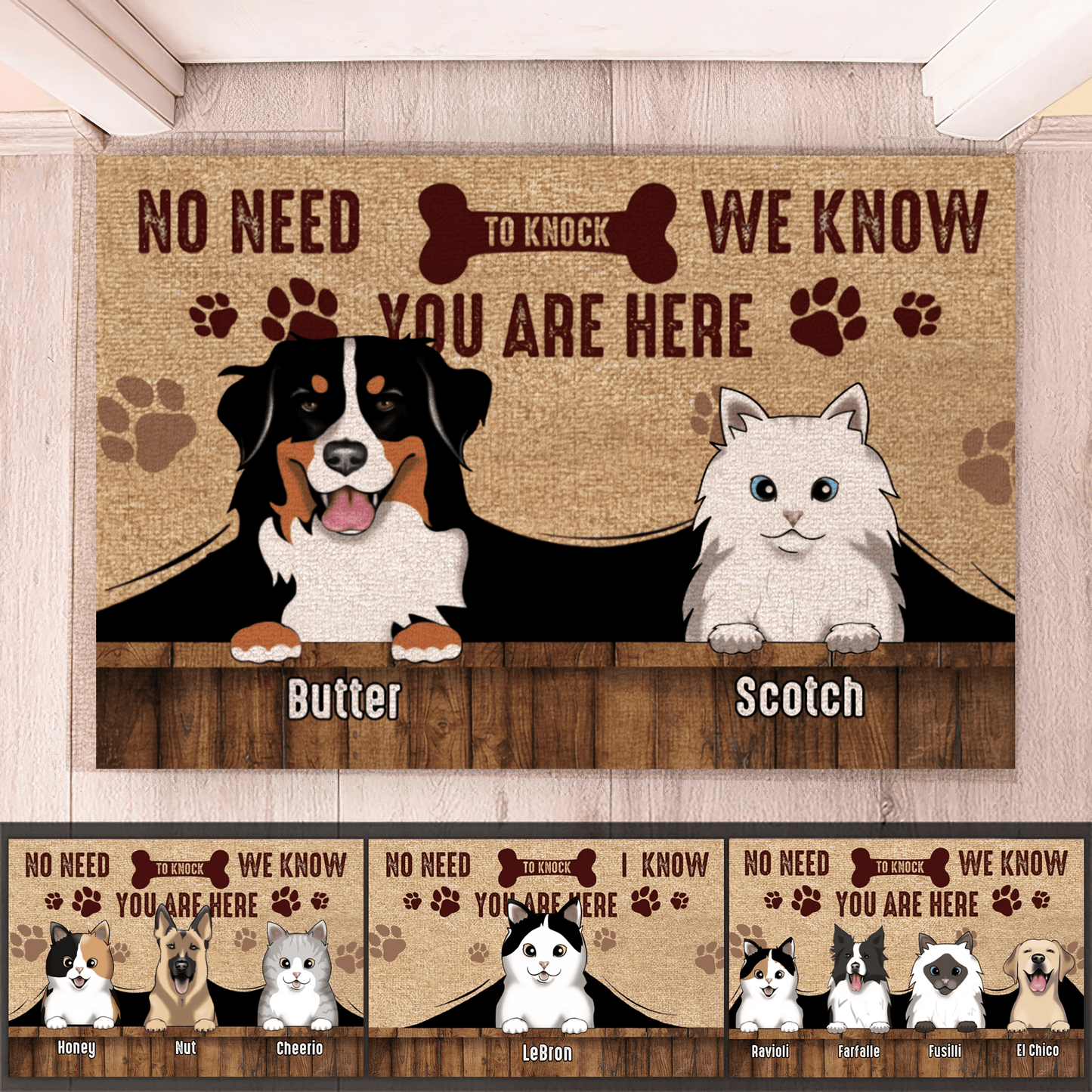 No need to knock We know you're here - Personalized Doormat - Custom Gifts for Pet Lovers & Owners | Dog, Cat Mom & Dad | Housewarming