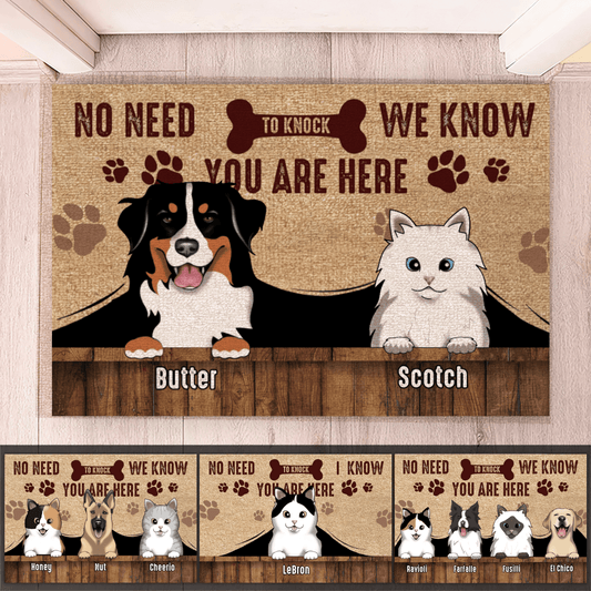 No need to knock We know you're here - Personalized Doormat - Custom Gifts for Pet Lovers & Owners | Dog, Cat Mom & Dad | Housewarming