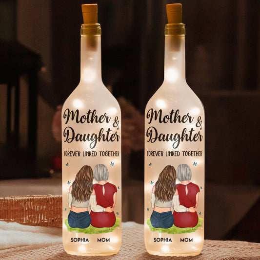 Custom Bottle Lamp - Mother And Daughter Forever Linked Together - Personalized Bottle Lamp - Twinkle & Twine