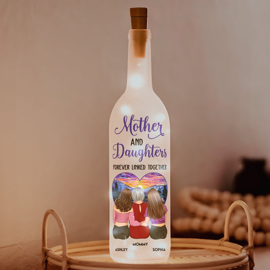 Custom Bottle Lamp - Mother & Daughter - Linked Together - Personalized Bottle Lamp - Twinkle & Twine