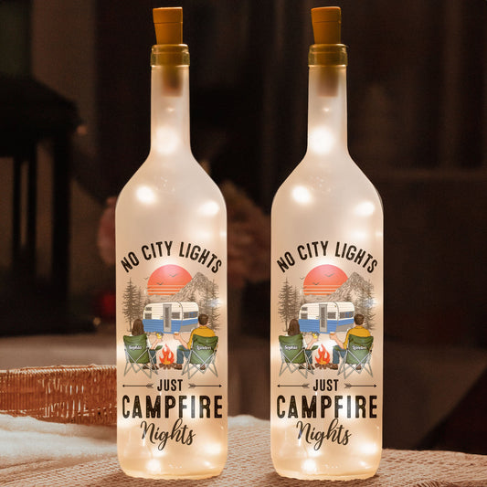 Custom Bottle Lamp - No City Lights Just Campfire Nights - Personalized Bottle Lamp - Twinkle & Twine