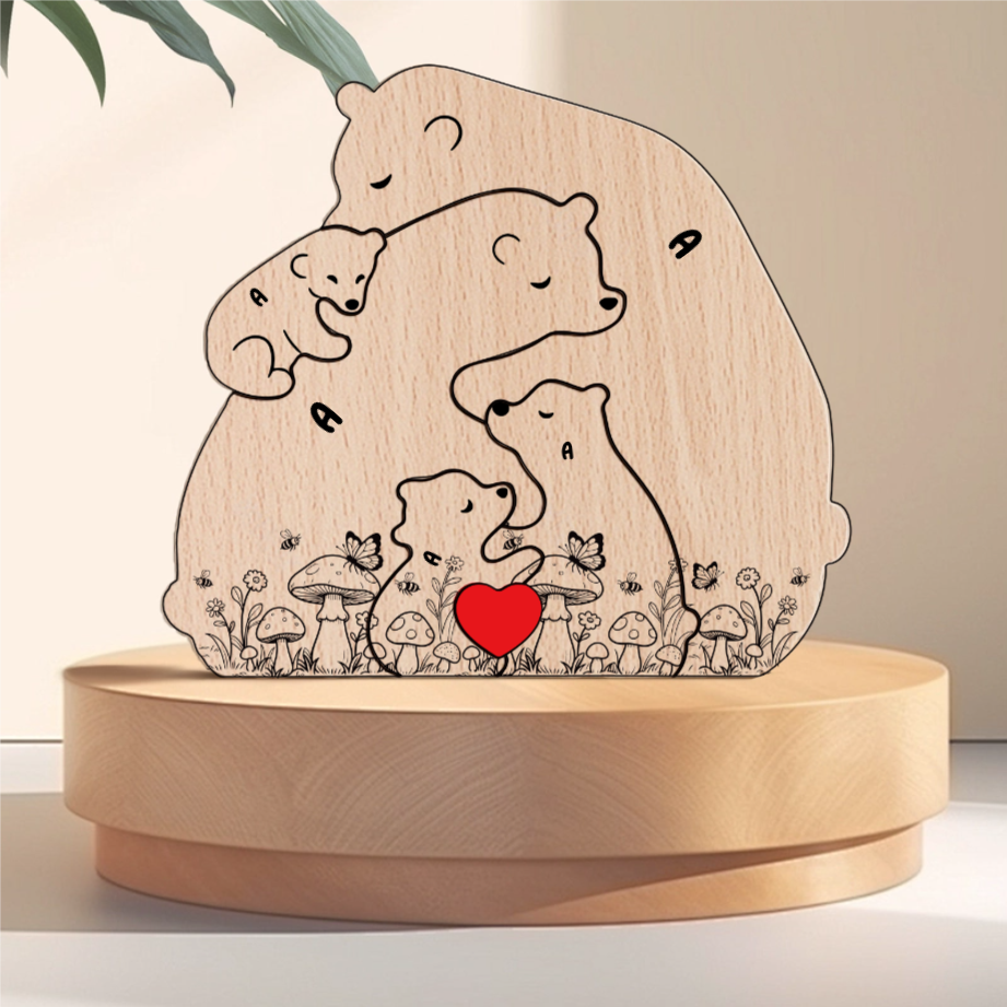 Hugging Bear Family Floral mushrom Version  Personalized Wooden Bear Family Puzzle – Twinkle & Twine