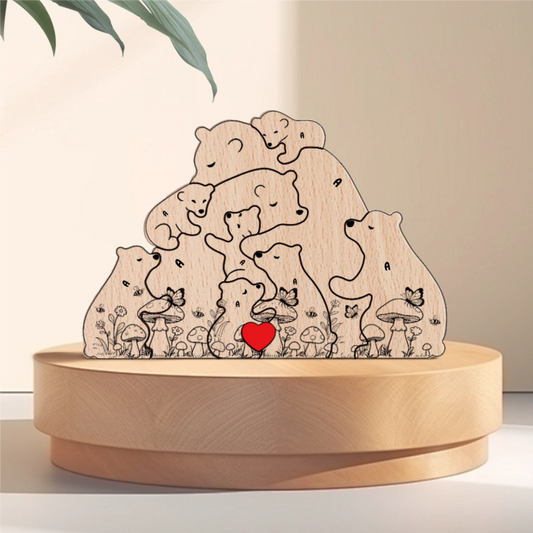 Hugging Bear Family Floral mushrom Version  Personalized Wooden Bear Family Puzzle – Twinkle & Twine