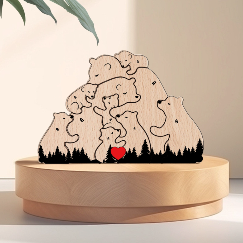 Hugging Bear Family Floral Version  Personalized Wooden Bear Family Puzzle – Twinkle & Twine