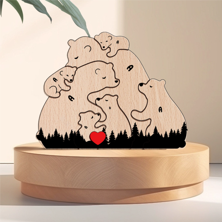 Hugging Bear Family Floral Version  Personalized Wooden Bear Family Puzzle – Twinkle & Twine