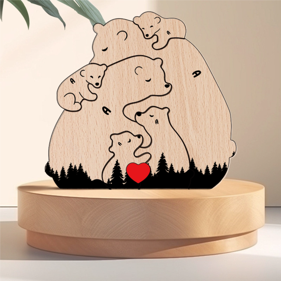 Hugging Bear Family Floral Version  Personalized Wooden Bear Family Puzzle – Twinkle & Twine