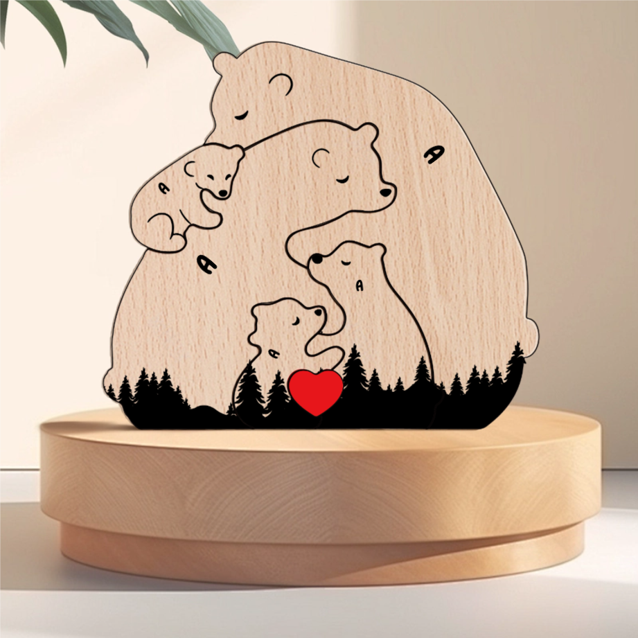Hugging Bear Family Floral Version  Personalized Wooden Bear Family Puzzle – Twinkle & Twine