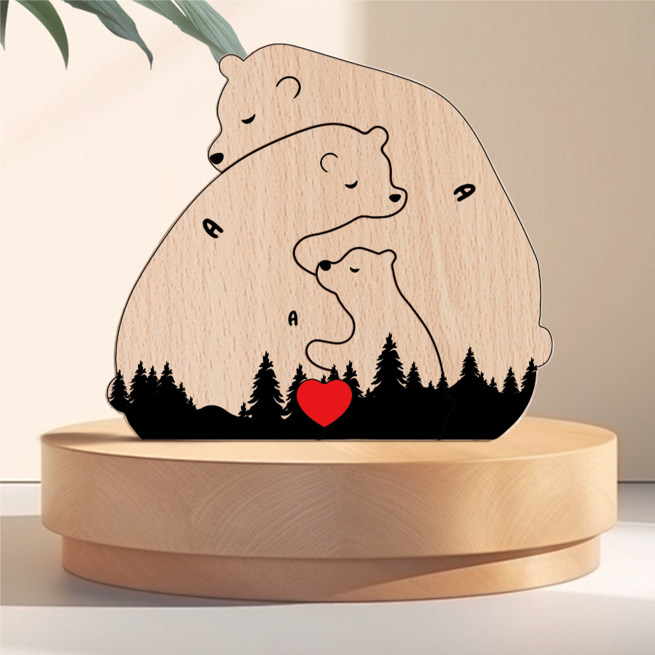 Hugging Bear Family Floral Version  Personalized Wooden Bear Family Puzzle – Twinkle & Twine