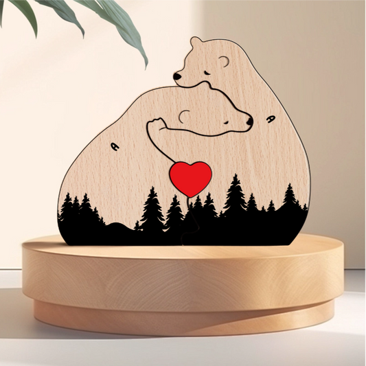 Hugging Bear Family Floral Version  Personalized Wooden Bear Family Puzzle – Twinkle & Twine