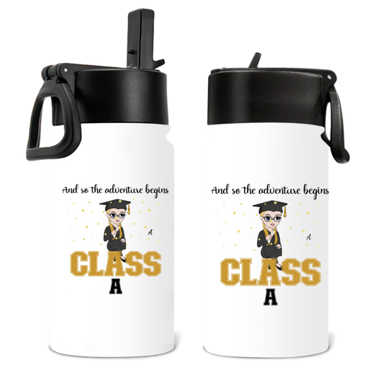 Graduation Water Bottle – Custom Character “And So The Adventure Begins” – Twinkle & Twine