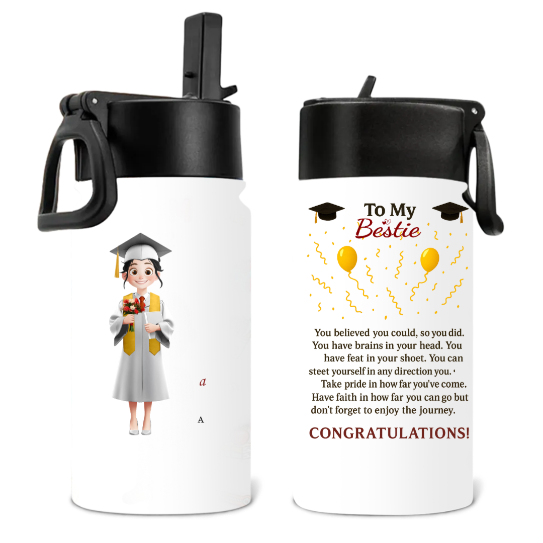 Graduation Water Bottle – “To My Bestie” Custom Character & Quote – Twinkle & Twine