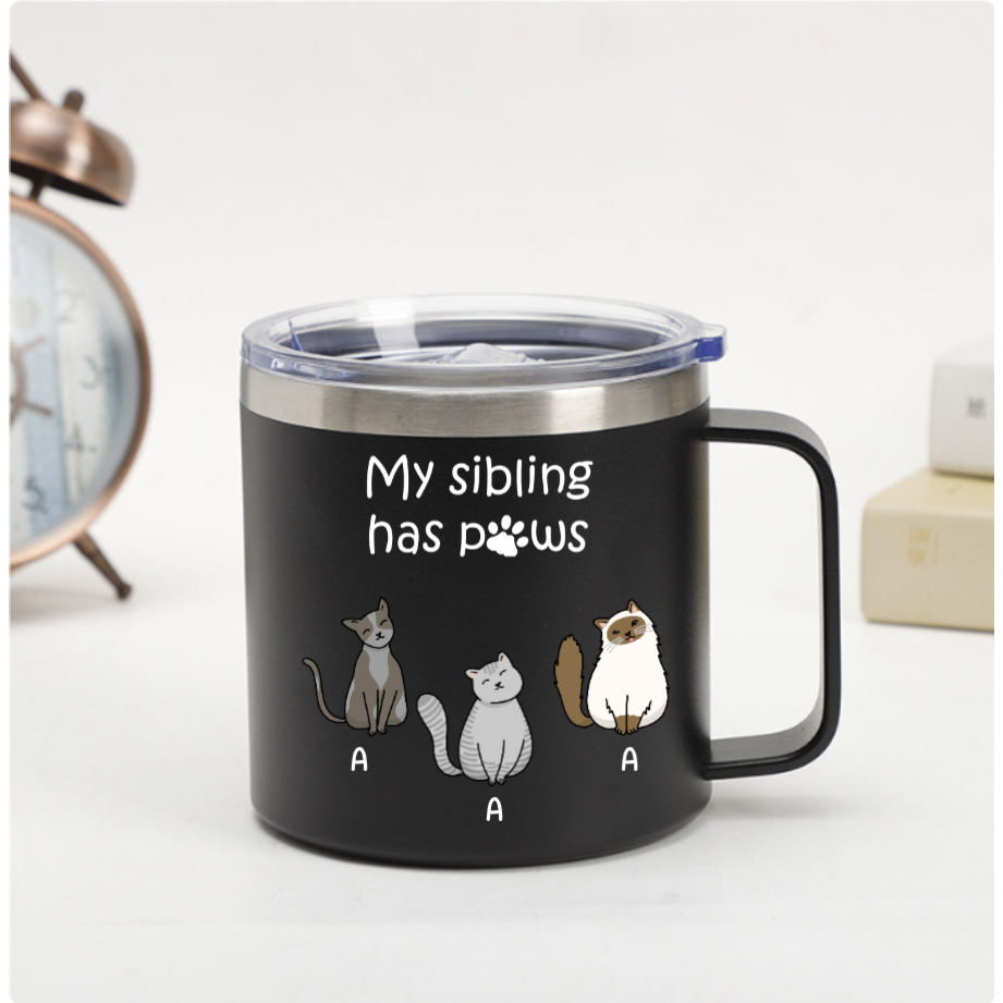 Personalized Cat Mug – “My Sibling Has Paws” – Twinkle & Twine