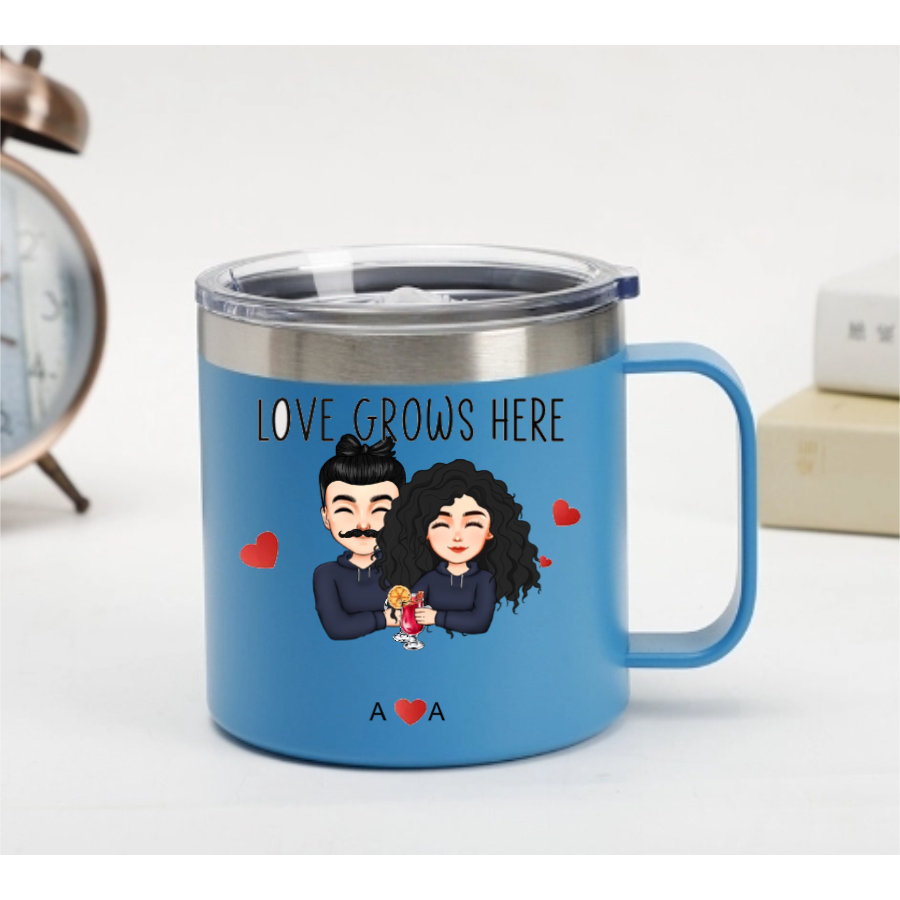 Personalized Couple Mug – Love Grows Here with Custom Avatars – Twinkle & Twine