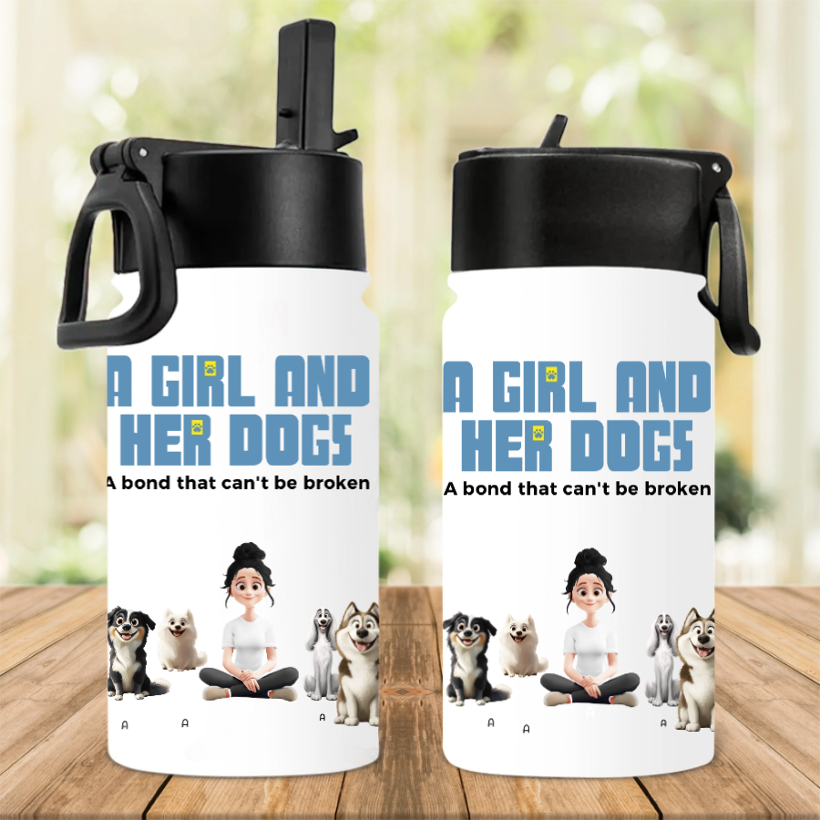 Personalized Water Bottle – A Girl and Her Dogs – Custom Dog Mom Gift – Twinkle & Twine