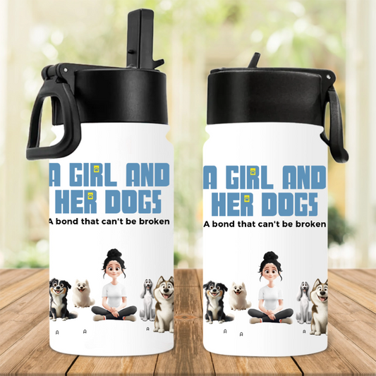 Personalized Water Bottle – A Girl and Her Dogs – Custom Dog Mom Gift – Twinkle & Twine