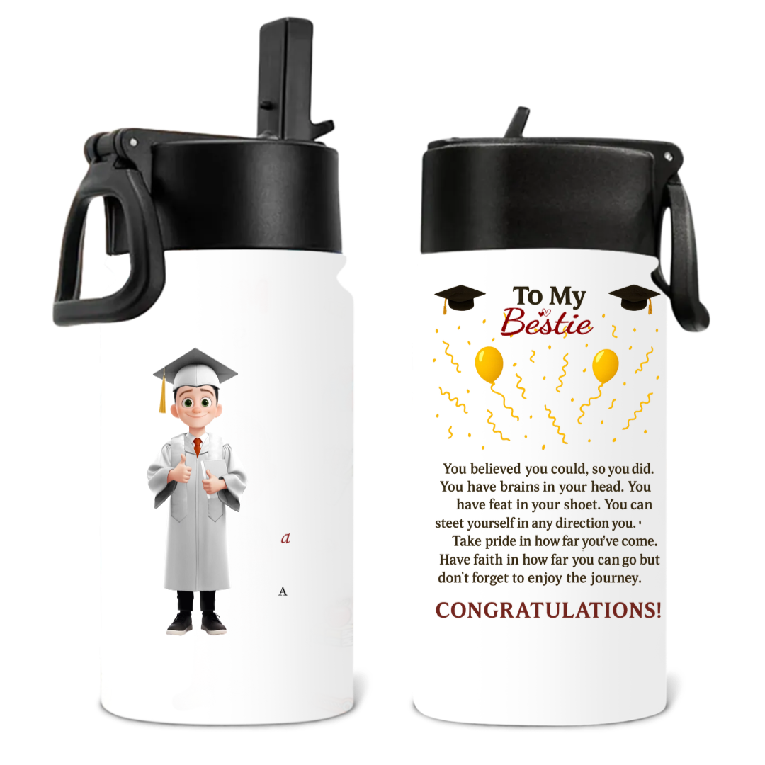 Graduation Water Bottle – “To My Bestie” Custom Character & Quote – Twinkle & Twine
