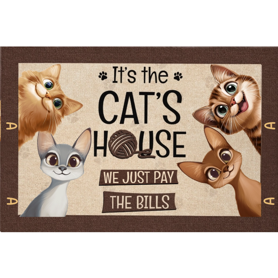 Personalized "It’s The Cat’s House We Just Pay The Bills" Funny Cat Doormat – Custom Cats – Twinkle & Twine