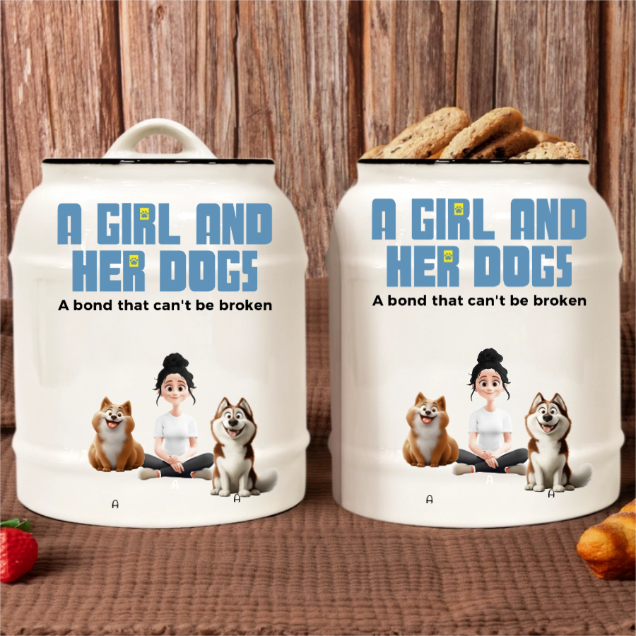 Personalized A Girl and Her Dogs Cookie Jar – Custom Dog Lover Gift – Twinkle & Twine