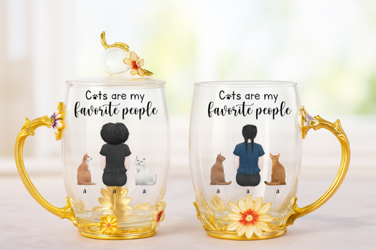 Personalized Cat Lover Glass Mug – “Cats Are My Favorite People” Floral Cup – Twinkle & Twine