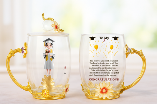 Personalized Graduation Mug for Graduates – Floral Cap & Gown Glass Gift with Poem – Twinkle & Twine