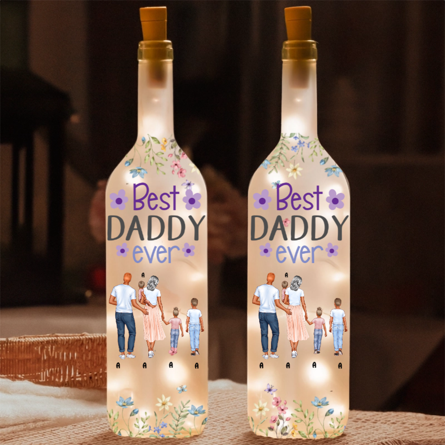 Personalized "Best Daddy Ever" LED Bottle Light – Custom Family Names & Characters – Twinkle & Twine