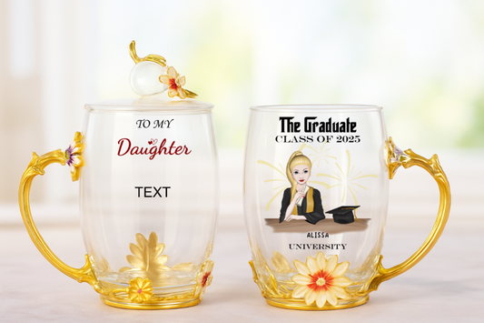 Personalized Graduation Mug – Class of 2025 Floral Glass Gift for Daughter, Son, or Bestie – Twinkle & Twine