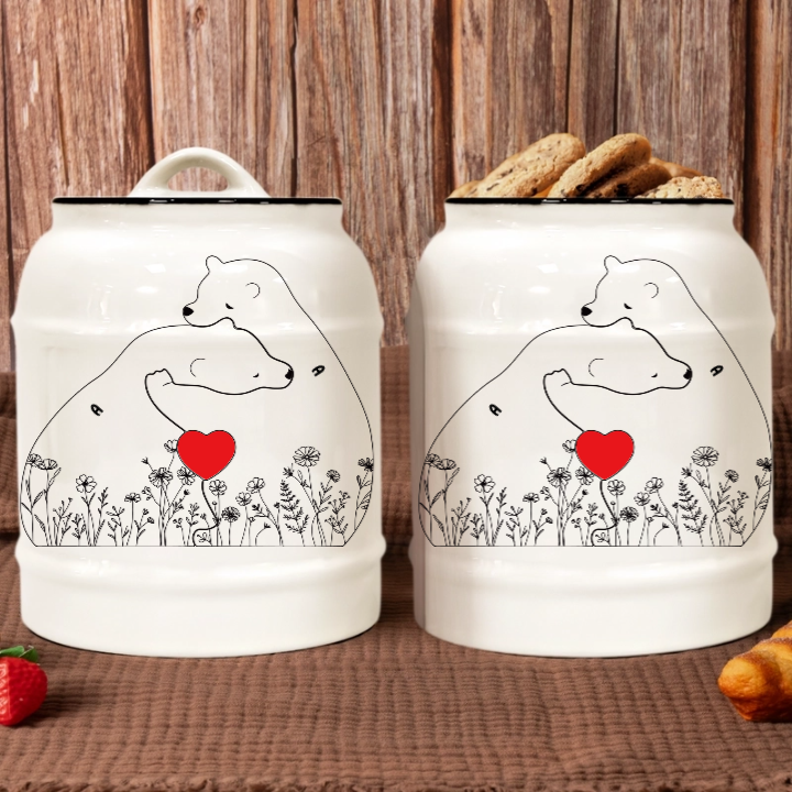 Bear Family Hug Cookie Jar – Personalized Ceramic Treat Jar – Twinkle & Twine